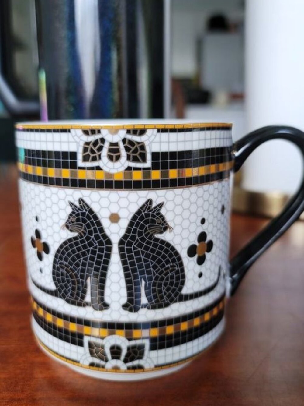 Anthropologie Halloween Mug 24k gold-decaled glazed stoneware Black Cat 13oz NEW - Picture 7 of 10